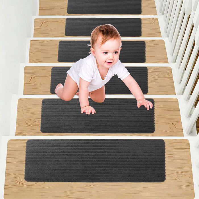 Килимків для сходів, 55x22 см, самоклеючі килимки для сходів у приміщенні, протиковзкі килимки для сходів, ріжучі, безпечний килимок для сходів для дітей, для літніх домашніх тварин, темно-сірий 55x22 см, темно-сірий, 15