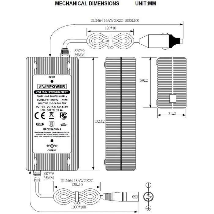 Автомобільний зарядний пристрій Enerpower DC-DC 12V-24V Li-Ion до 14.4V 4A XLR-3 для 12V LiFePo4, AGM акумуляторів для автофургонів, човнів, вантажівок тощо (Crocodile)
