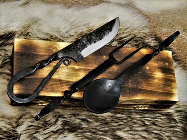 Середньовічний набір столових приборів, ковані середньовічні сталеві ножі ручної роботи 4209