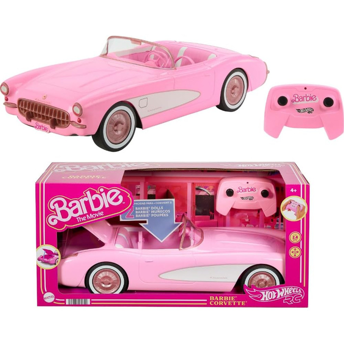 Машинка на радіокеруванні Hot Wheels, R/C Barbie Corvette - дистанційно керований автомобіль, 1956 Corvette Stingray, частота 2,4 ГГц, до 8 км/год, місце для 2 ляльок Барбі, HPW40 Barbie Movie Corvette