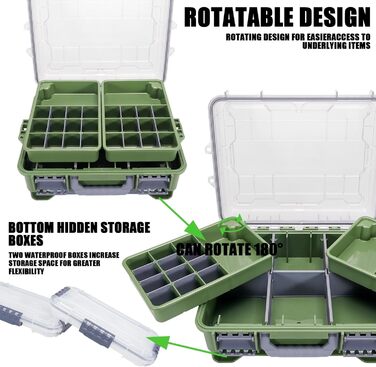 Рівневий водонепроникний ящик для рибальських снастей Seaknight, надійний замок, міцний ABS-пластик та регульовані відділення, органайзер для зберігання спорядження для лову коропа, окуня, прісноводної та морської ловлі, зелений, 3-