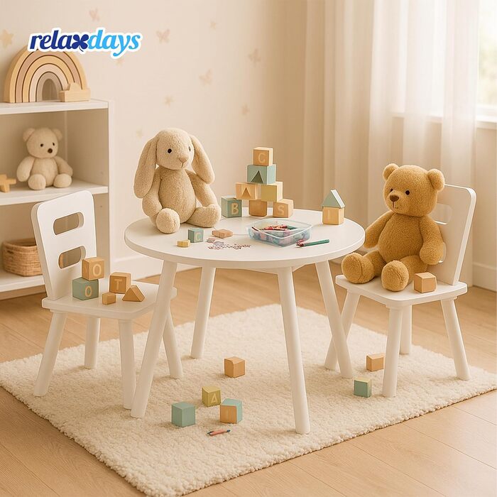 Дитячий комплект сидіння Relaxdays, дитячий стіл з 2 стільцями, з місцем для зберігання, для хлопчиків та дівчаток, дитячий куточок для сидіння, МДФ, білий