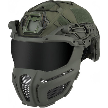 Тактичний швидкий шолом повного покриття шоломи зі сталевою сіткою маска/окуляри полювання косплей захисне спорядження зелений