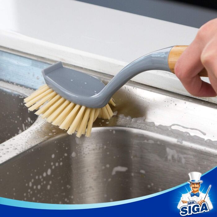 Радіальна щітка для миття посуду MR.SIGA з довгою бамбуковою ручкою, вбудованим скребком, щітка для чищення сковорідок, каструль і