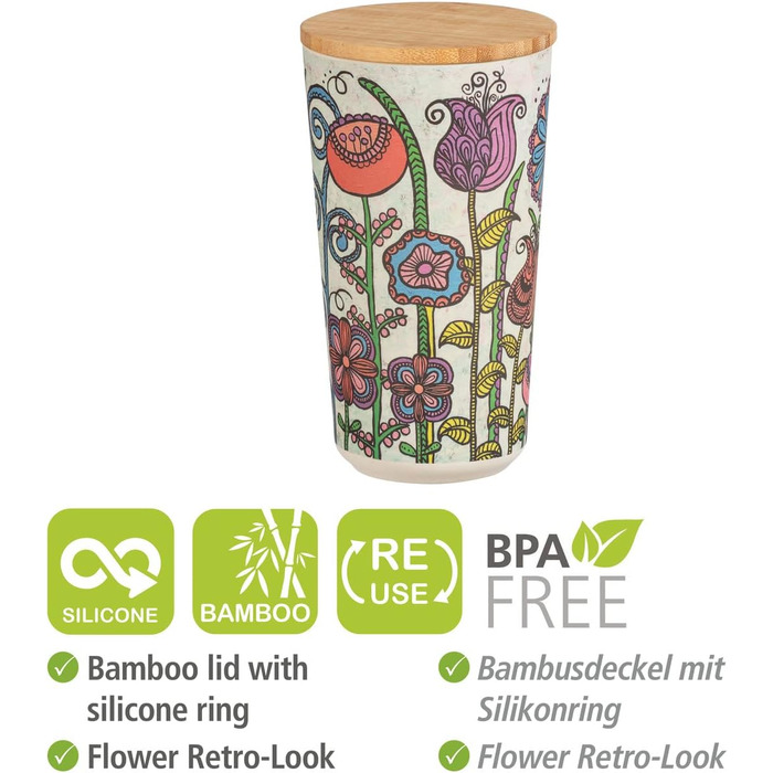 Контейнер для зберігання квітів WENKO, контейнер для зберігання продуктів у квітковій формі з кришкою з бамбука, герметичне зберігання продуктів на кухні, без BPA, місткість 0,95 літра, Ø 10,5 x 18,5 см, різнокольоровий