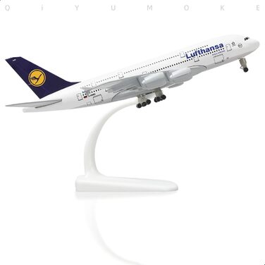 Металева модель літака Lufthansa A380 масштабу 1/300 з підставкою (7,5 дюймів), підходить для авіаційних ентузіастів як подарунок або декорація для виставки. 01. Lufthansa