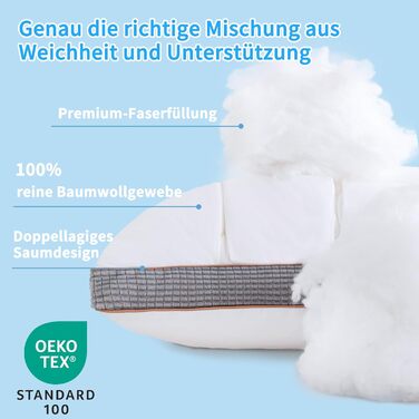 Подушка YOUR MOON 40x80 см Мяка та зручна готельна подушка для сну на боці та спині Подушка з 3D стьобаним дизайном, дихаюча бавовняна подушка, сертифікована Oeko-TEX, біла 40 x 80 см