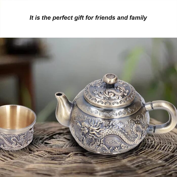 Ренґю Чайний Сервіз, Вишуканий Марокканський Вінтажний Набір для Чаювання з Металу на 4 Особи з Чашками та Блюдцями, Розкішний Рельєфний Візерунок для Декору Столу, Подарунок