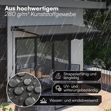 Тент STEELSØN Kestria для балкона/дахової тераси/саду 200x150 см Тент зі складними кронштейнами, непрозорий та водонепроникний Вулична рулонна штора з ручкою виготовлена з пластикової тканини Сонцезахисний тент з настінним кронштейном, антрацит