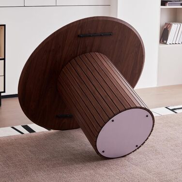 Сучасний круглий обідній стіл у стилі вабі-сабі, темно-коричневий з дерев&39яною текстурою та циліндричною основою, 120 x 120 x 76 см