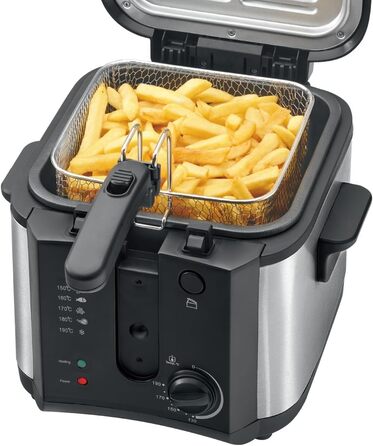 Фритюрниця Clatronic з місткістю олії/жиру 2.5 л Фритюрниця з контейнером для олії з антипригарним покриттям Frying Eye з 2 світловими індикаторами З оглядовим вікном і фільтром для запахів і жиру ФР 3649