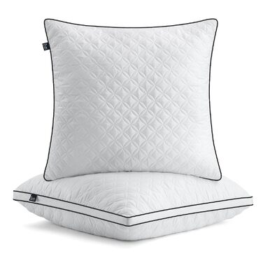 Подушки BedStory 80x80 см, 2 шт., подушки для сну виготовлені з 2 мікрофібр 1500 г, дихаючі та пральні подушки, ідеально підходять для глибокого та спокійного сну, сертифіковані Oeko-Tex, білі та чорні, 80x80 (2 шт.)