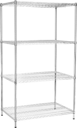 Кухонна полиця Floordirekt, дротяна полиця, металева полиця Вантажопідйомність приблизно 70 кг на полицю Багатофункціональна полиця для зберігання, полиця для ванної кімнати, складська полиця, полиця для підвалу Хромована (90x60x160 см 4 полиці) Everest 9