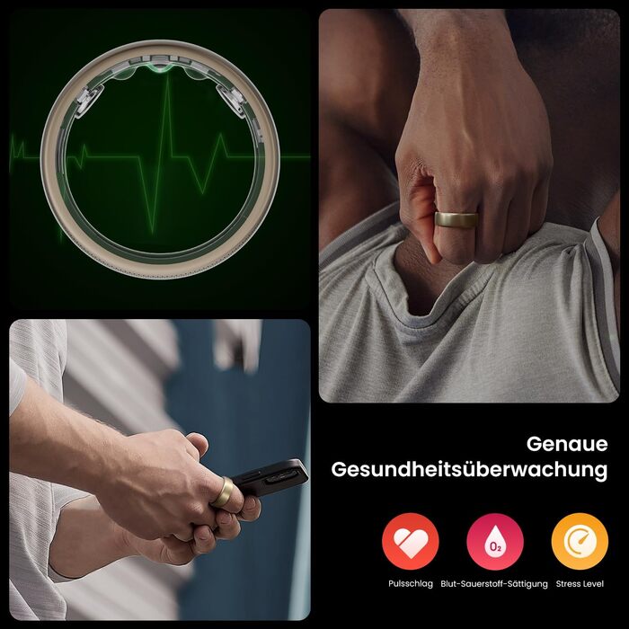 Розміру 12, розумне кільце з моніторингом сну, вимірюванням серцевого ритму, водонепроникністю 10 атм - надлегкий фітнес-трекер 3,82 г із часом роботи від батареї до 4 днів, 12-дюймовий