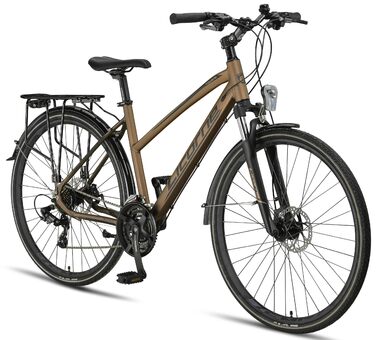 Велосипед Licorne Bike преміум-класу для трекінгу, алюмінієва рама 28 дюймів з дисковими гальмами, підходить для хлопчиків, дівчаток, жінок та чоловіків - 21 швидкість - Гірський велосипед - Кросовий велосипед, темно-золотистий.