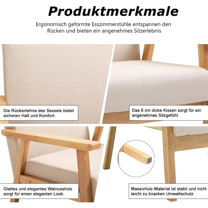 Крісло Mingone, м&39яке коктейльне крісло, скандинавське крісло-гойдалка, сучасний одномісний диван, масив дерева, для вітальні, спальні, бежевий, 64,5x67x73,5 см, бежевий, 1 предмет, комплект