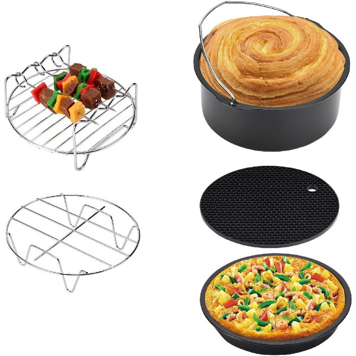 Аксесуари для фритюрниці MONZANA 8 шт. Набір фритюрниці, включаючи кошик для випічки хліба, 3,6 л, сковорода для піци, силіконова сковорода, решітка для гриля, шампури, шампури