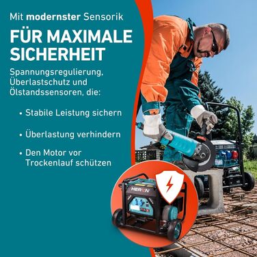 Бензиновий генератор Heron 3,5 кВт Генератор з баком 18 л та шасі Генератор з двома розетками 16A 230V та однією розеткою 12V/8,3A DC Мобільний генератор з системою AVR Без електричного стартера