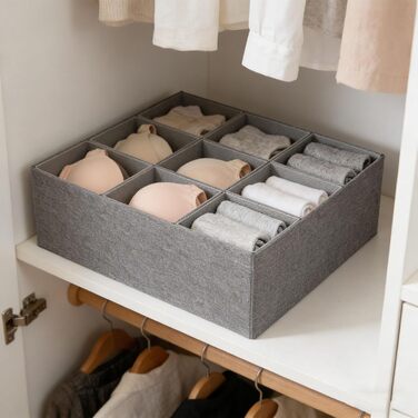 Органайзер для краваток, складний нетканий органайзер з 9 відділеннями для ременів, краваток, шкарпеток, спідньої білизни в шафі (СІРИЙ)