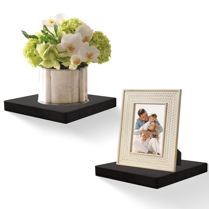 Плаваючі настінні полиці, комплект з 2 шт. , квадратні полиці з масиву дерева 20,3 см, маленькі декоративні настінні полиці для ванної кімнати, спальні, вітальні та кухні Чорний Чорний 20,3 см - 2 шт. и