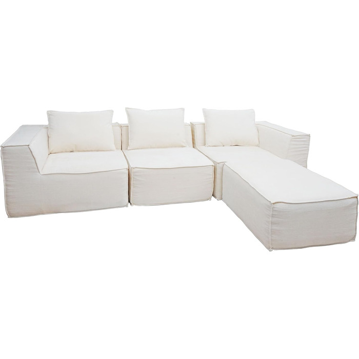 Диван-готель з оттоманкою, модульне розкладання праворуч/ліворуч, тканина/текстиль 63x270x190 см - кремовий, 54