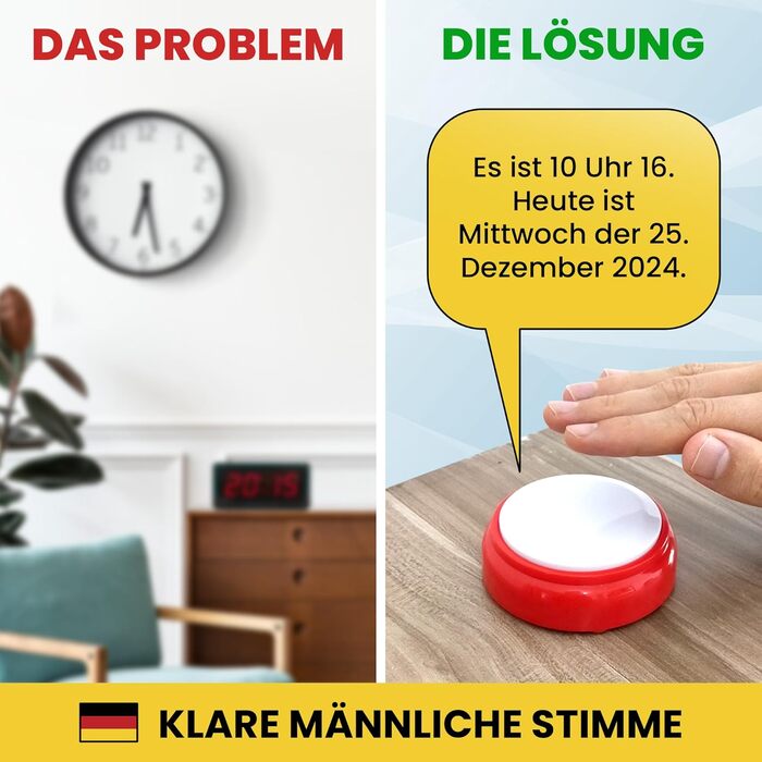 Розмовляючий годинник з німецьким голосом для людей похилого віку, слабозорих, сліпих або людей з хворобою Альцгеймера ідея подарунка для бабусь і дідусів, тата, матері будильник для людей похилого віку англійською