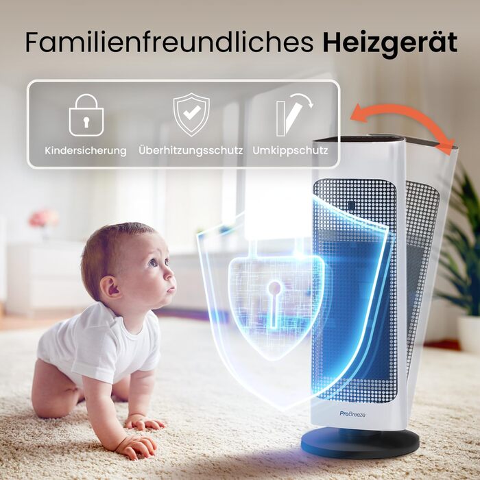 Керамічний вентилятор-обігрівач Pro Breeze з пультом дистанційного керування та 7 режимами нагріву - Електричний радіаційний обігрівач потужністю 2000 Вт із захистом від перегріву та 24-годинним таймером - Енергозберігаючий еко-режим та тиха робота, колив