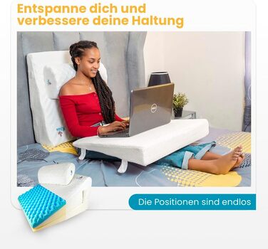 Багатофункціональна клиноподібна подушка Ritalia з валиком для шиї, розмір 60x60x30 см, подушка для спини, опора для колін, підставка для ніг, підставка для ніг, подушка для дивана та софи, подушка для читання, 60x60x30 см, білий