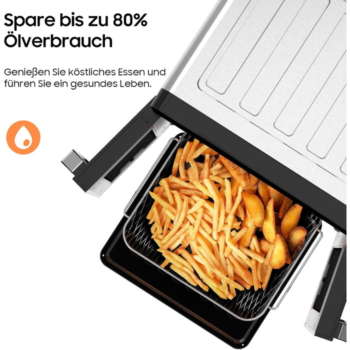 Фритюрниця iceagle 23 л Dual Zone- Мультипіч XXL з французькими дверцятами Духова шафа для фритюрниці з подвійною камерою, 15 програм, 2200 Вт, 12 аксесуарів, знімний роздільник для гнучкого місця для приготування їжі