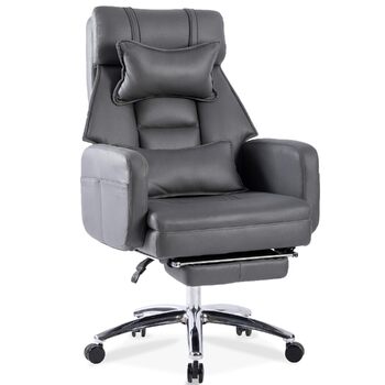 Ергономічне крісло керівника XXL, регульоване на 155 з підставкою для ніг, підголівником та поперековою опорою, металева основа, вантажопідйомність 230 кг, S-подібна пружина товста комфортна піна, темно-сірий колір