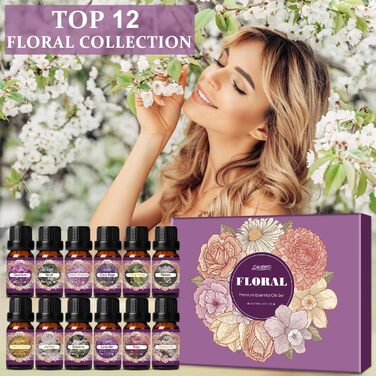 Набір квіткових ефірних олій SALUBRITO, квіткова ароматична олія для дифузора та виготовлення свічок - жасмин, гарденія, троянда, лаванда, герань, вишневий цвіт, фрезія тощо