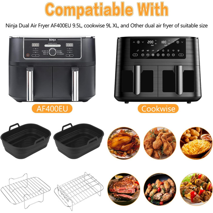 Аксесуари для фритюрниці для ніндзя, аксесуари для фритюрниці для Ninja Foodi AF400EU AF451EU 9.5 л Double Stack XL SL400EU та двозонна фритюрниця з силіконовою формою для фритюрниці, двошаровою решіткою для приготування їжі