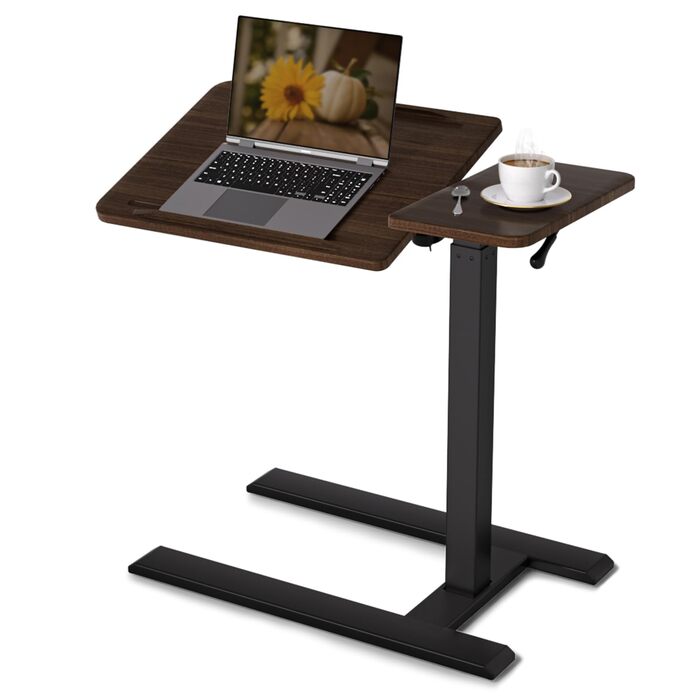 Приліжковий столик SIHOO D01 Стіл для ноутбука з регульованою висотою та можливістю нахилу на колесах для використання в лікарнях та вдома, темно-коричневий