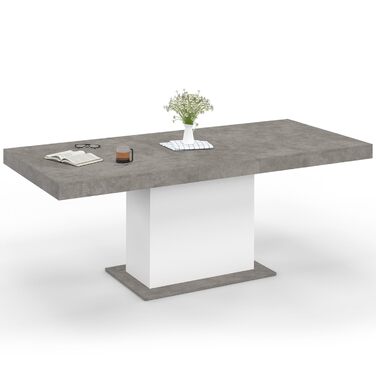 Розкладний прямокутний обідній стіл Eden, на 6-10 осіб, бетонний та білий, 160-200 см