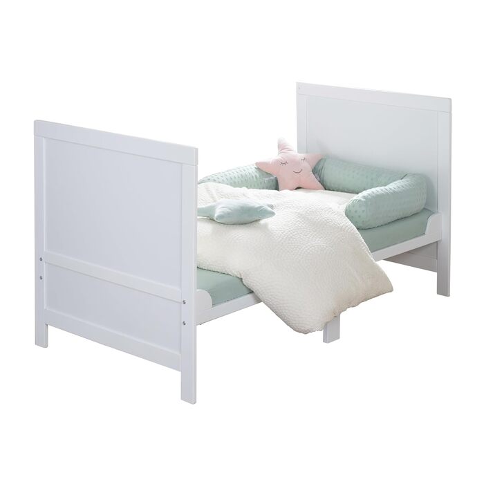 Дитяче ліжко roba EASY SLEEP 70 x 140 см, включаючи кутові перетяжки - Трансформоване ліжечко з 3 регулюваннями висоти - 3 знімні перекладини - Біле лаковане дерево - Матрац не входить до комплекту