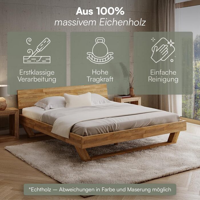 Ліжко Skølm Nornir з масиву дерева 180x200 см каркас ліжка з масиву дуба, обробленого олією високоякісне дерев&39яне ліжко з ніжками-санчатами каркас ліжка з 1 опорою для узголів&39я підходить як двоспальне ліжко 180x200 см суцільне узголів&39я