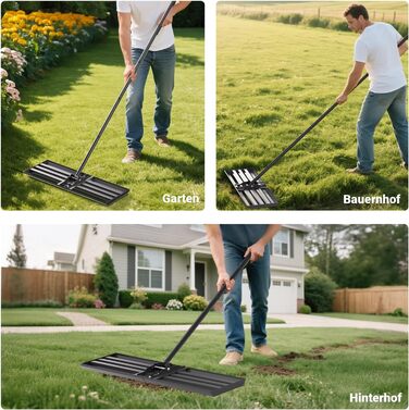 Вирівнювальний граблі Rasen Rakel з нержавіючої сталі та алюмінієвою ручкою для видалення піску, 75x25 см, довжина ручки 200 см - чорний