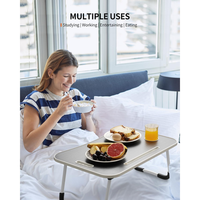 Складаний столик для ноутбука, портативний стіл на коліна, приліжкова тумбочка, підставка для ноутбука з тримачем для напоїв, слотом для планшета та ручкою для перенесення для роботи, письма, малювання та їжі (чорний)