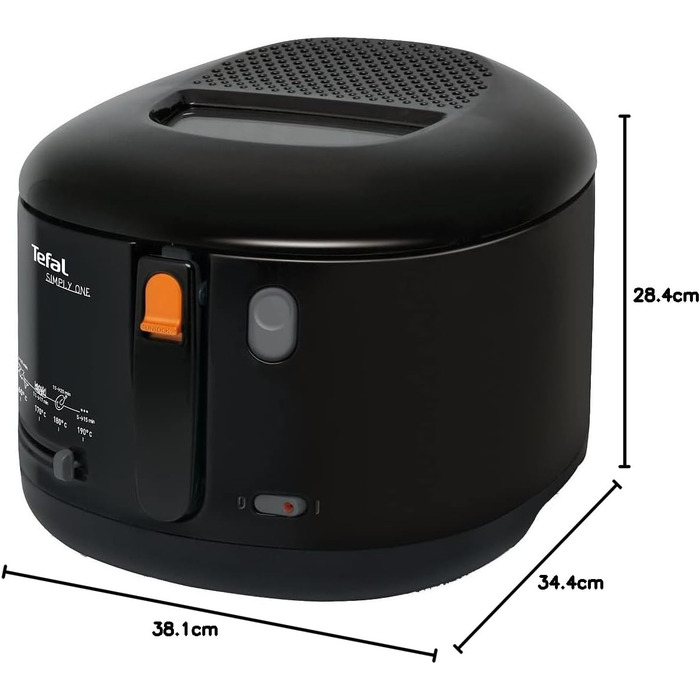 Просто одна електрична фритюрниця Місткість XL для картоплі фрі до 1,2 кг Ексклюзивна система охолодження стін Запчастини, безпечні для миття в посудомийній машині Оглядове вікно регульований термостат Чорний, 1608