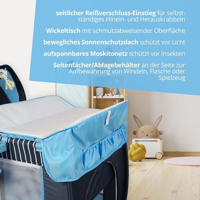 Дитяче ліжечко-дорожнє 3-в-1 з пеленальний килимок ліжечко, манеж та приліжкове ліжечко, регульована висота, москітна сітка та сонцезахисний капюшон, складне, включаючи сумку для перенесення (сіре)