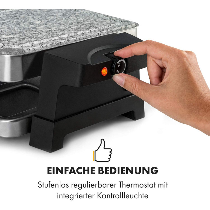 Гриль Klarstein Sirloin Raclette, 1500 Вт, 2-в-1 алюмінієва пластина для гриля та пластина з натурального каменю, нагрівальний елемент з нержавіючої сталі, регульований термостат, на 8 осіб, сковороди для раклету зі сталі