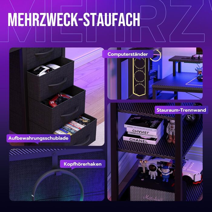 Ігровий стіл YOUDENOVA, 150 x 50 см, метал / дерево / вуглецеве волокно, чорний