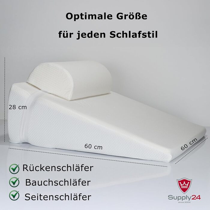 Ортопедична клиноподібна подушка з рефлюксом з поліуретану та віскозної піни, виготовлена в Європі Ергономічна та знімає тиск Зі знімним валиком для шиї Чохол з алое вера, який можна прати Ідеально підходить для хропіння та болю в спині