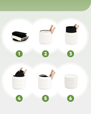 Круглий пуф Bonlife з кришкою, складна підставка для ніг зі столиком, пуф для ніг, підставка для ніг для вітальні, спальні, коридору, білий оксамит, 39x39x37 см 39 см білий