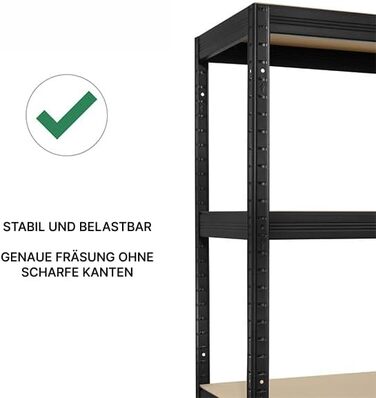 Міцний стелаж типу XS - ВxШxГ 180 x 75 x 35 см - Чорний - Вантажопідйомність 750 кг - Безболтовий стелаж з 5 полицями - Навантаження на полицю 150 кг - Зроблено в ЄС - Міцний металевий стелаж - Стелаж для зберігання - Стелаж для майстерні типу XS - 180 x 