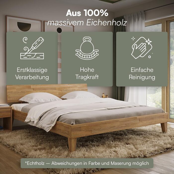 Ліжко Skølm Asgard з масиву дерева 180x200 см - високоякісне дубове ліжко з узголів&39ям - каркас ліжка з натуральним промасленим покриттям - каркас ліжка 180x200 см, підходить як двоспальне ліжко - футон 180x200, промаслений