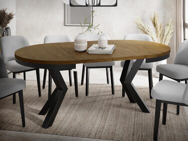 Круглий розкладний обідній стіл у стилі лофт - Індустріальний стіл з чорними металевими ніжками - Компактний стіл для вітальні - Дуб Лефкас - 100-180 см Дуб Лефкас 100 / 180 см