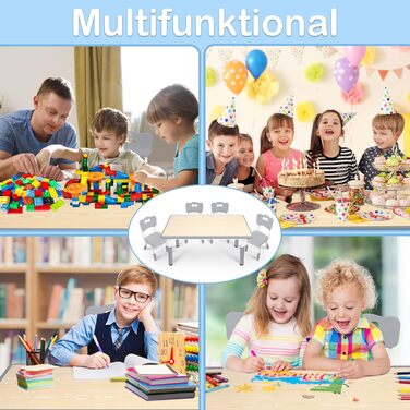 Дитячий стіл 120x60 см з 4 стільцями, комплект дитячих сидінь з регульованою висотою для дітей віком 2-10 років, дерев&39яний дитячий стіл та стільці, ідеально підходить для дитячого садка, класу та дому, сірий