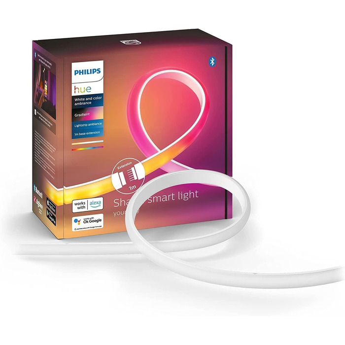 Базовий набір Philips Hue White & Color Ambiance Gradient Lightstrip (2 м), світлодіодна стрічка з регулюванням яскравості для системи освітлення Hue з 16 мільйонами кольорів і градієнтів кольорів, інтелектуальне керування освітленням за допомогою голосу 