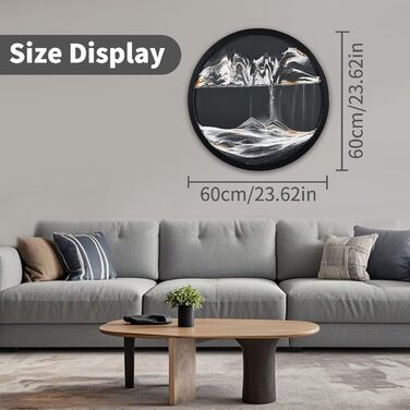 Піщані картини для обертання, 3D піщаний пейзаж, рухоме піщане мистецтво, кругле скло, рухоме зображення глибокого морського піску, рамка з плинним піском, настінна прикраса, вітальня, офіс, подарунки (чорно-білий 1, 60-60L x 60B см чорно-білий 1